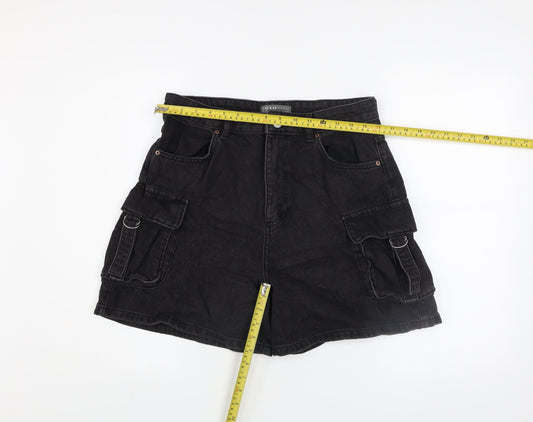 Primark Women’s Black High Rise Cargo Denim Shorts Size 12