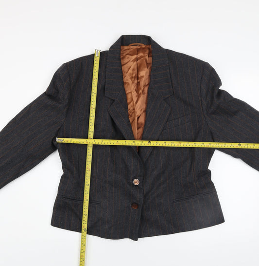 Marks and Spencer Women Grey Pinstripe Wool Blazer Size 18 Classic Fit