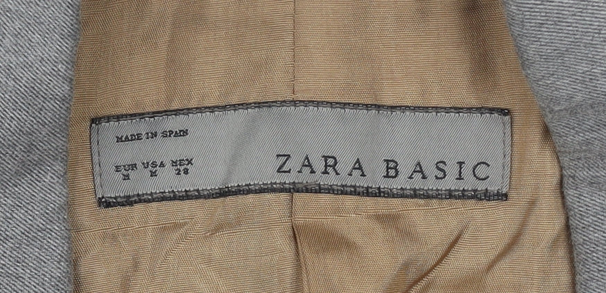 Zara Women Grey Fitted Blazer Size 10 Single-Breasted Work Jacket