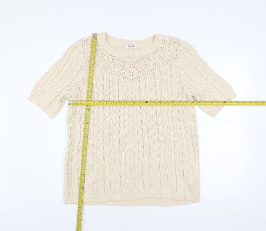 Damart Women Beige Cotton Short Sleeve Open-Knit Pullover Jumper L