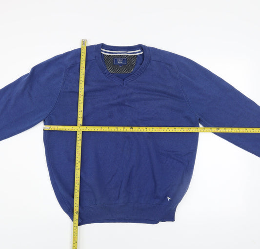 DG's Drifter Men Blue L V-Neck Cotton Acrylic Pullover Jumper