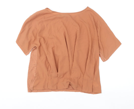 French Connection Womens Brown Relaxed Fit Boat Neck T-Shirt M