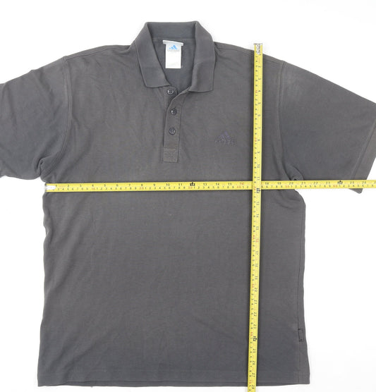 Adidas Men's Grey Cotton Blend Short Sleeve Polo Shirt L