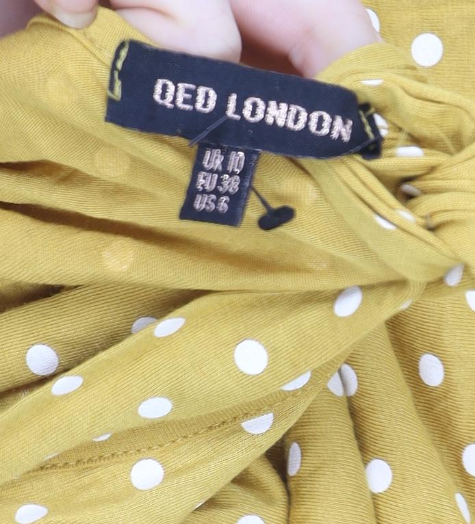 QED London Women Yellow Polka Dot Wrap Midi Dress Size 10