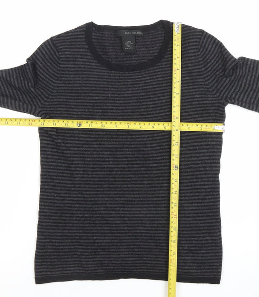 Calvin Klein Jeans Women's Grey Striped Wool Pullover Jumper Size S