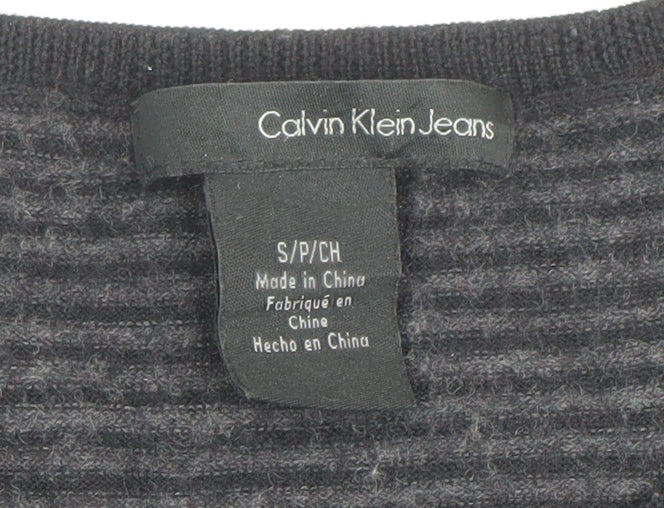 Calvin Klein Jeans Women's Grey Striped Wool Pullover Jumper Size S