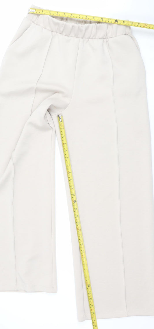 Dunnes Stores Women Beige Wide-Leg Trousers Size M Elastic Waist