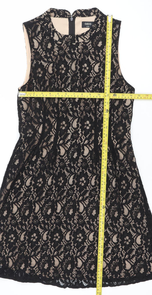 Oasis Women Black Lace Sleeveless Sheath Knee Length Dress Size 10