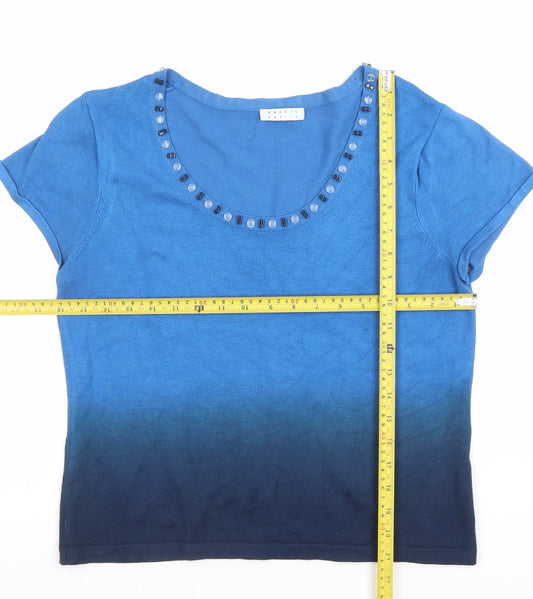 Precis Petite Blue Beaded Scoop Neck Short Sleeve Petite T-Shirt M