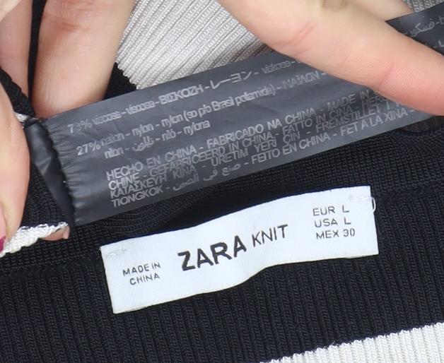 Womens UK Size L Zara Black Basic T-Shirt