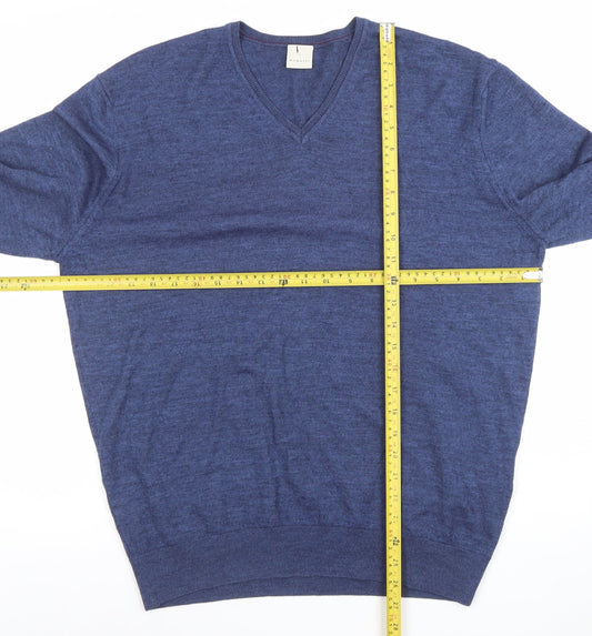 Bugatti Men Blue 7XL Wool V-Neck Pullover Jumper