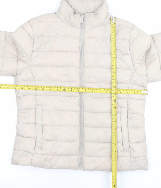 Primark Womens Beige Puffer Jacket Size S Lightweight Quilted Coat