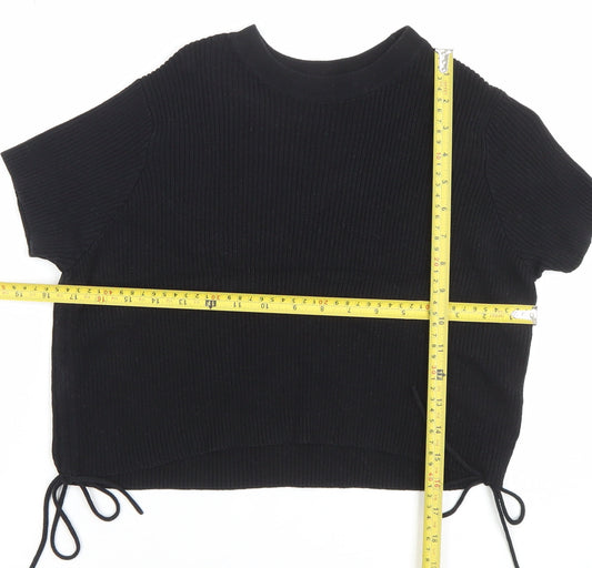 Womens UK Size 10 COLLUSION Black Cropped T-Shirt
