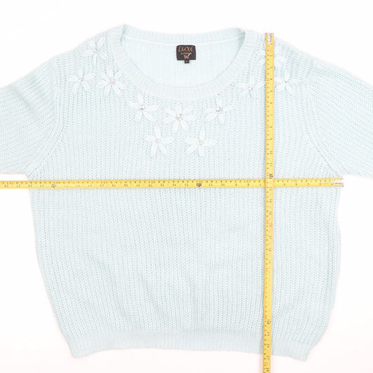 Womens UK Size L Luxe Knitwear Blue Pullover Jumper