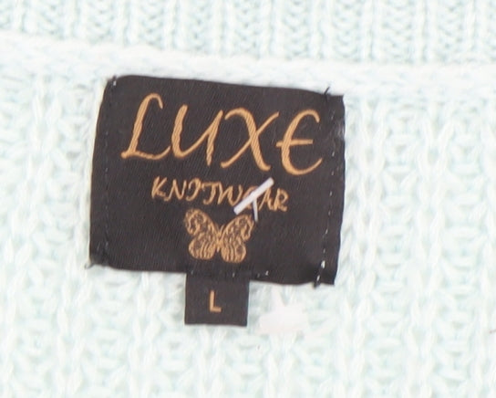Womens UK Size L Luxe Knitwear Blue Pullover Jumper