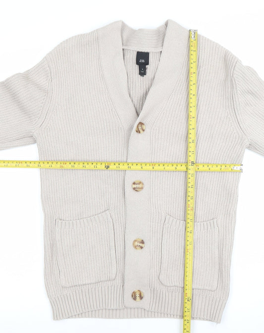 River Island Men's Beige Cotton Knit Cardigan Jumper Size S
