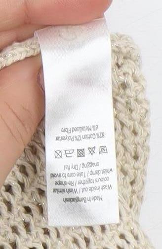 George Women's Beige Metallic Open-Knit Pullover Jumper L