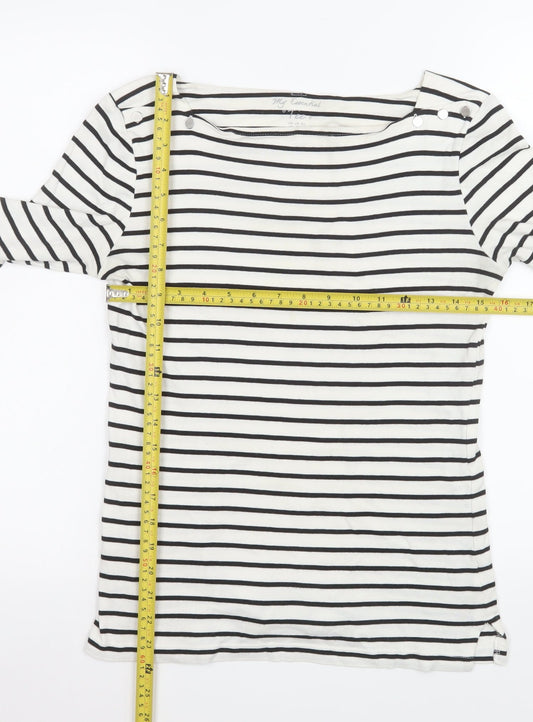 F&F Women’s Black White Striped Long Sleeve Boat Neck Tee Size 12