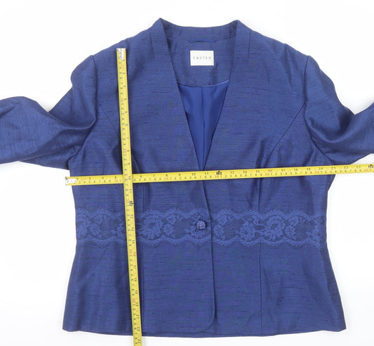 Eastex Women Blue Lace Trim Single-Breasted Suit Jacket UK 16
