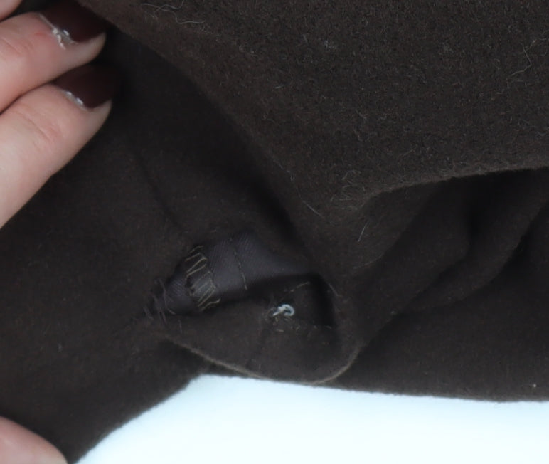 Marks and Spencer Women Brown Wool Angora Coat Size 12 Fur Trim