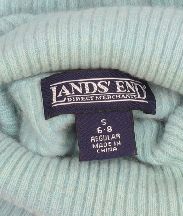 Lands' End Women's Green Cashmere Roll Neck Jumper Size S