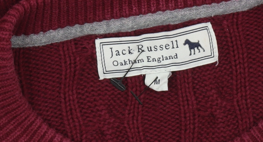Jack Russell Men's Red Cable-Knit Cotton Jumper M Crew Neck Sweater