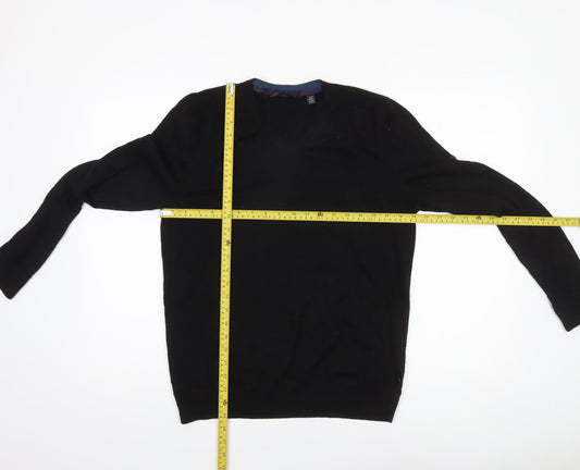 Ted Baker Mens Black Merino Wool V-Neck Jumper Size L