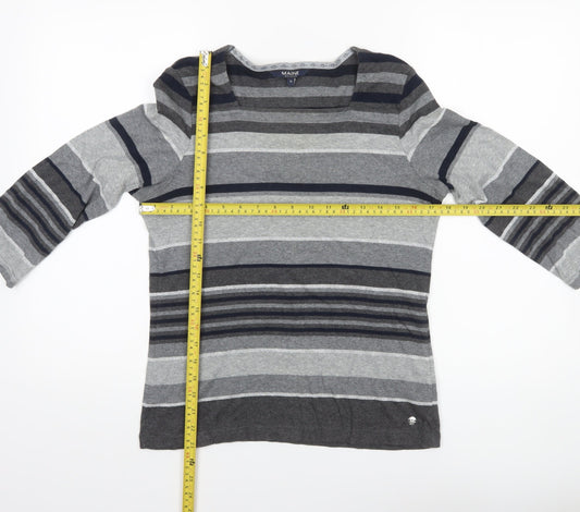 Maine New England Women’s Grey Striped 3/4 Sleeve Cotton Top Size 14