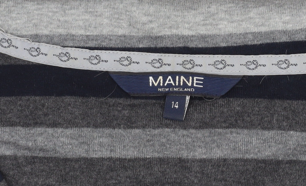 Maine New England Women’s Grey Striped 3/4 Sleeve Cotton Top Size 14
