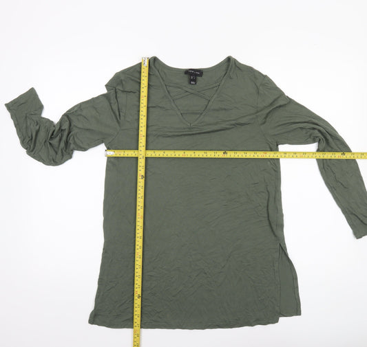 New Look Women Khaki Green Long Sleeve Viscose Tunic Top Size 10