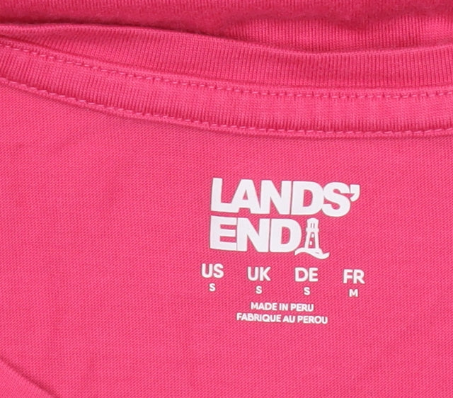 Lands' End Womens Pink Long Sleeve Basic Cotton T-Shirt Size S