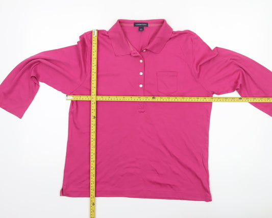 Lands' End Women's Pink Long Sleeve Polo Shirt Size L 14-16 Cotton