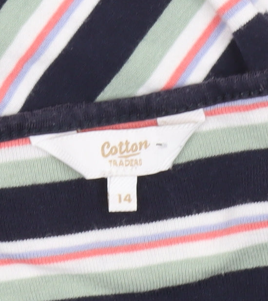Cotton Traders Women's Multicoloured Striped 3/4 Sleeve T-Shirt Size 14