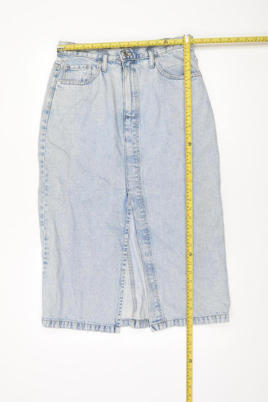 MNG Women Blue Denim Midi Pencil Skirt Size M High Waist