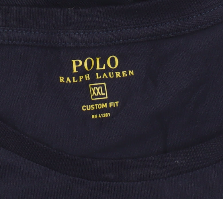 Ralph Lauren Men's Navy Blue Custom Fit T-Shirt XXL Cotton