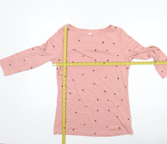 F&F Women's Pink Bird Print 3/4 Sleeve Cotton T-Shirt UK 14