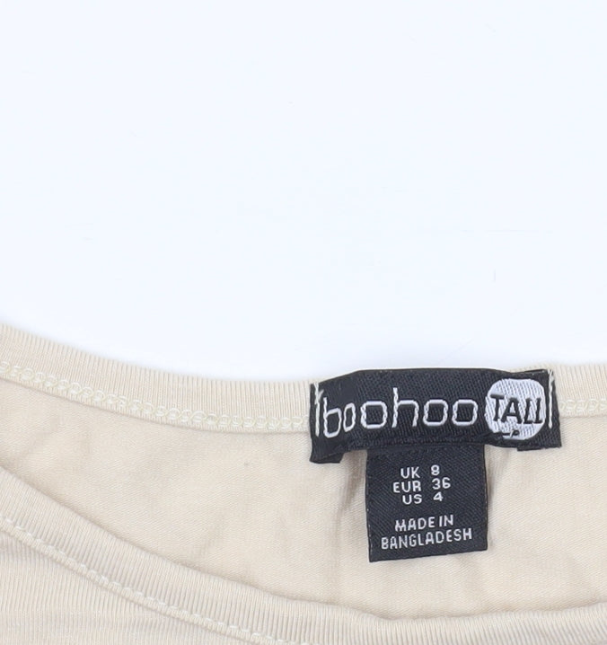 Boohoo Tall Beige Long Sleeve Bodysuit Women's Size 8