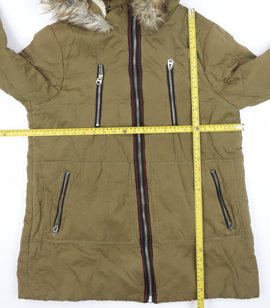 Fat Face Women’s Green Faux Fur Hooded Parka Coat Size 16