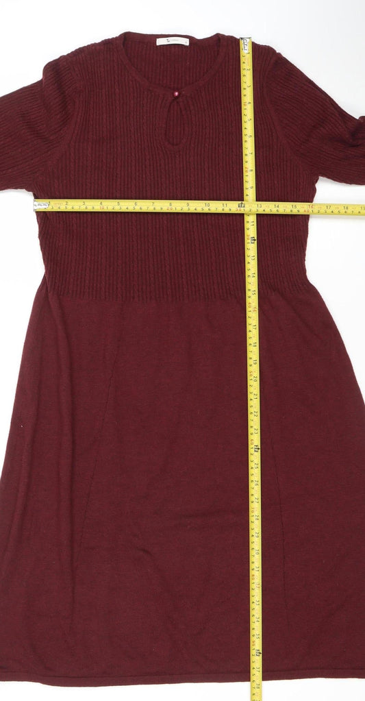 TU Women Red Fit & Flare Knit Dress Size 14 Long Sleeve