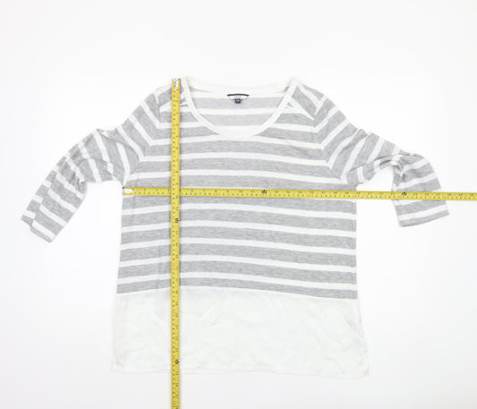 DASH Women’s Grey Stripe Tunic Top Size 14 3/4 Sleeve Scoop Neck