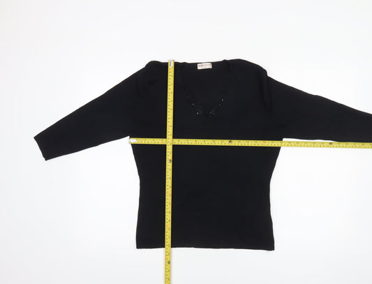 Bonmarché Women’s Black Beaded 3/4 Sleeve Knit Blouse Size M