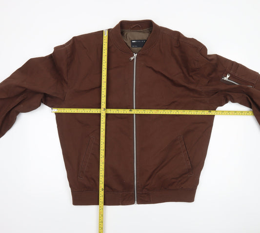 ASOS Men’s Brown Cotton Bomber Jacket Size M Regular Fit Zip Pockets