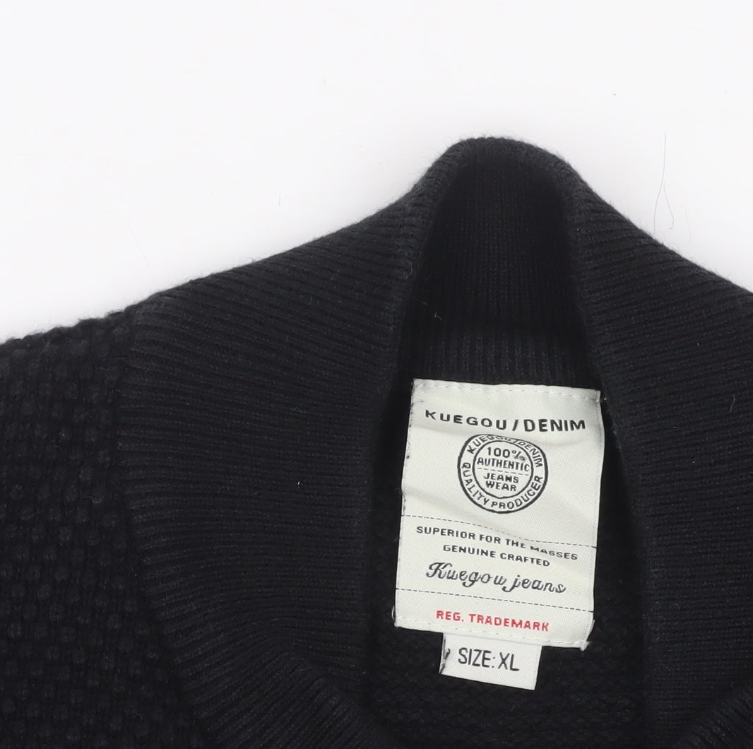 Mens UK Size XL Kuegou Jeans Black Bomber Jacket