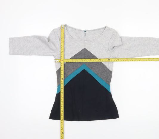 Karen Millen Women’s Grey Colourblock 3/4 Sleeve Slim Fit Blouse Size 8