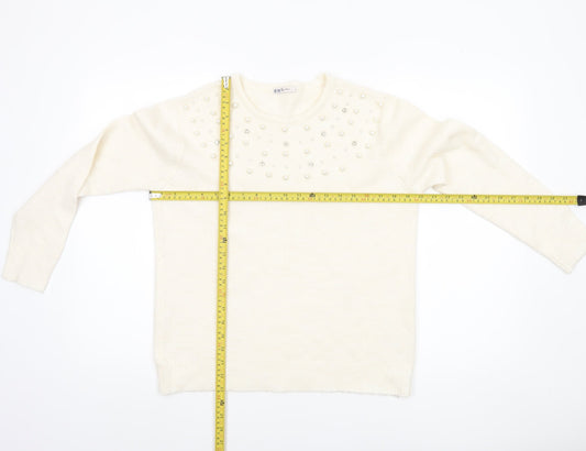 Tu Women Ivory Beaded Crew Neck Jumper Size 14