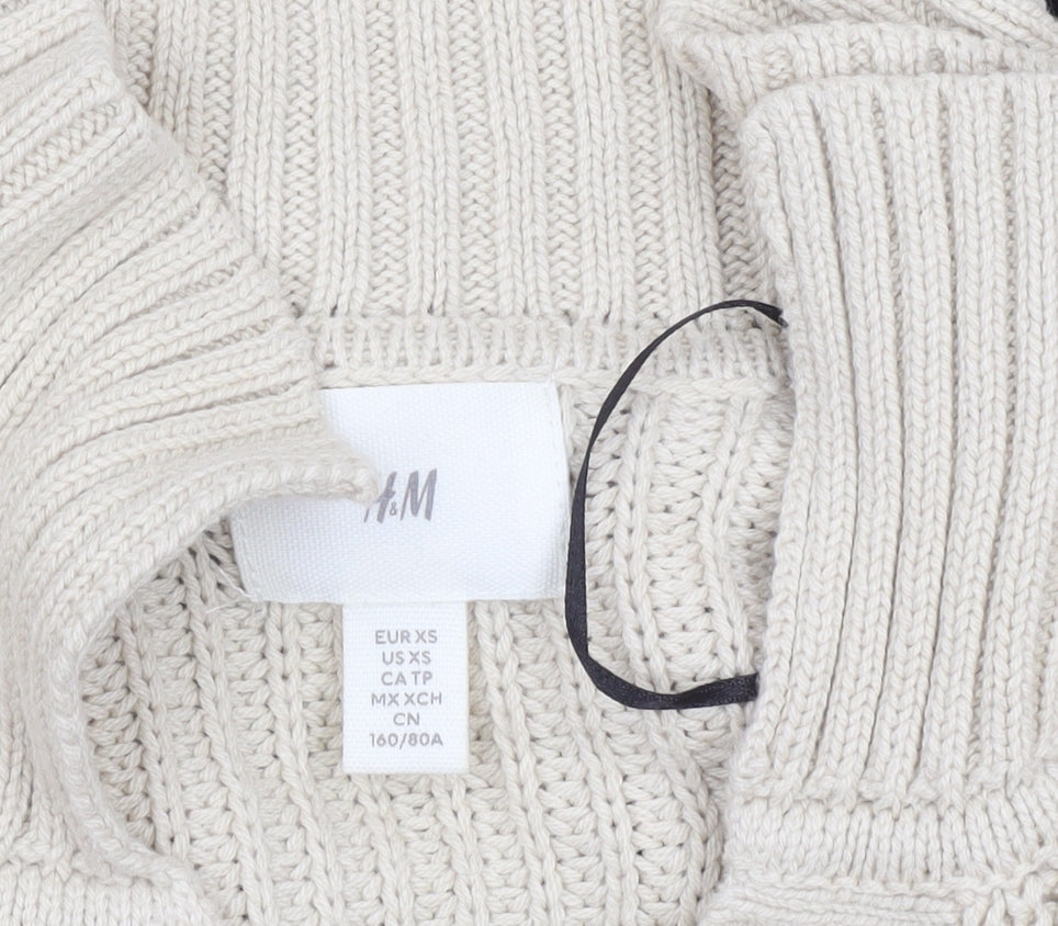 H&M Women’s Beige Striped Collared Chunky Knit Pullover Jumper XS