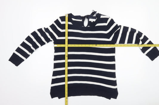 CC Petite Womens Navy Stripe Cotton Jumper M Classic Knit