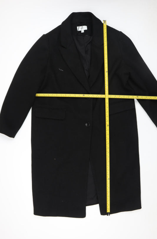 Marks and Spencer Women Black Wool Blend Long Overcoat Size 22