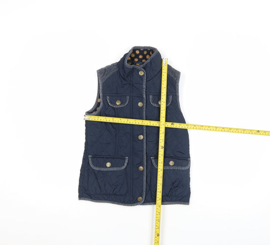 Next Girls Blue Quilted Waistcoat 7-8 Years Padded Lined Polka Dot Gilet