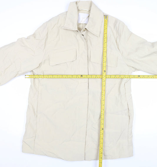 Mango Women’s Beige Cotton Blend Collared Mid-Length Casual Jacket L